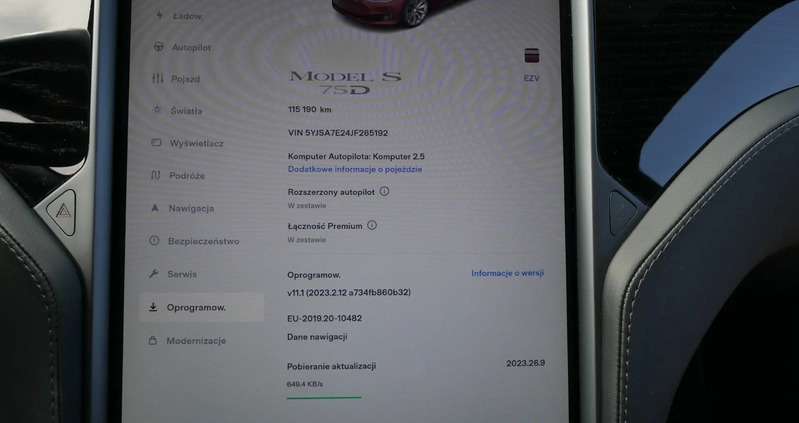 Tesla Model S cena 161007 przebieg: 115000, rok produkcji 2018 z Polanica-Zdrój małe 781